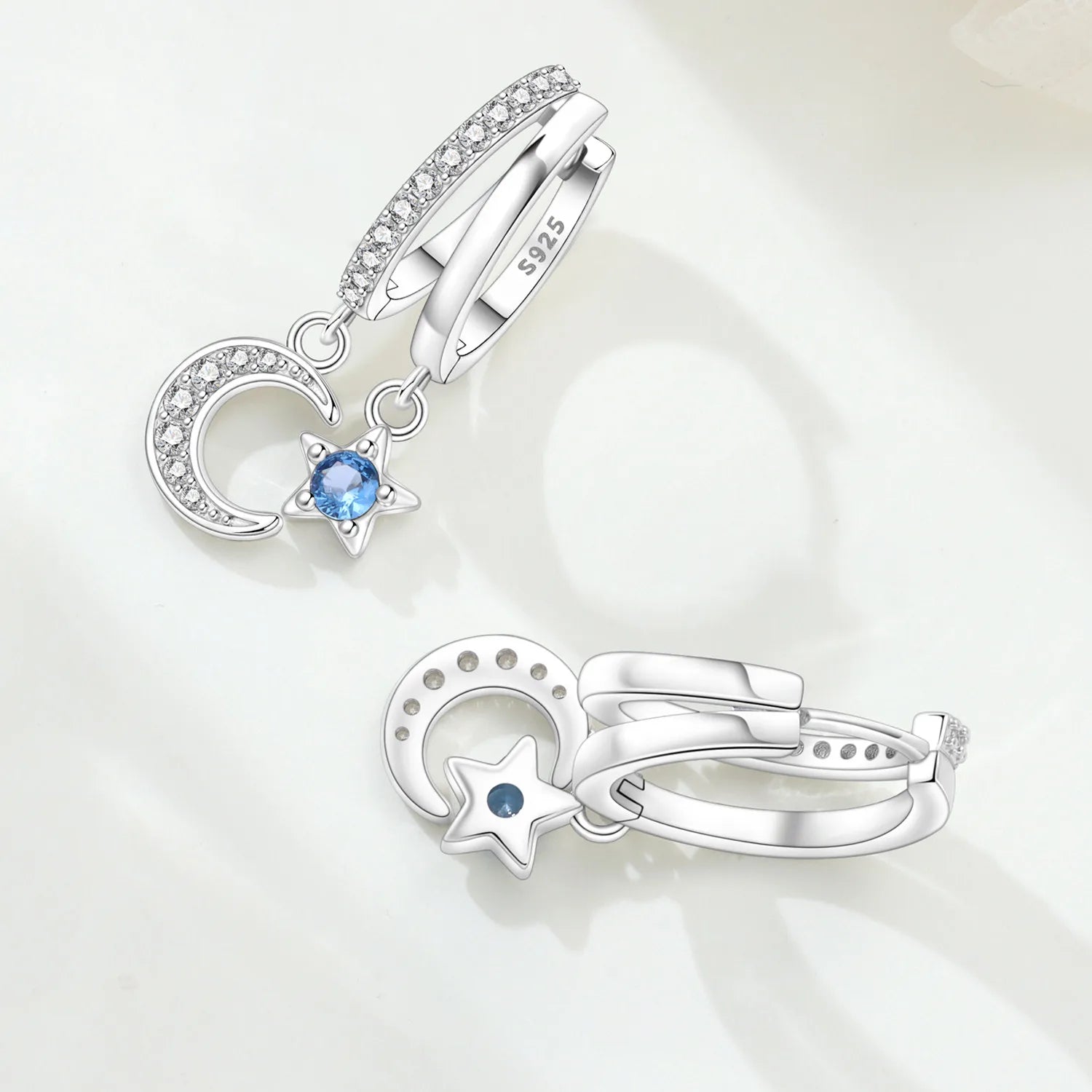 PANPOKI 925 Sterling Silver Double Circle Star Moon Earrings Original Jewelry Drop Earrings Jewelry Party Anniversary Gifts