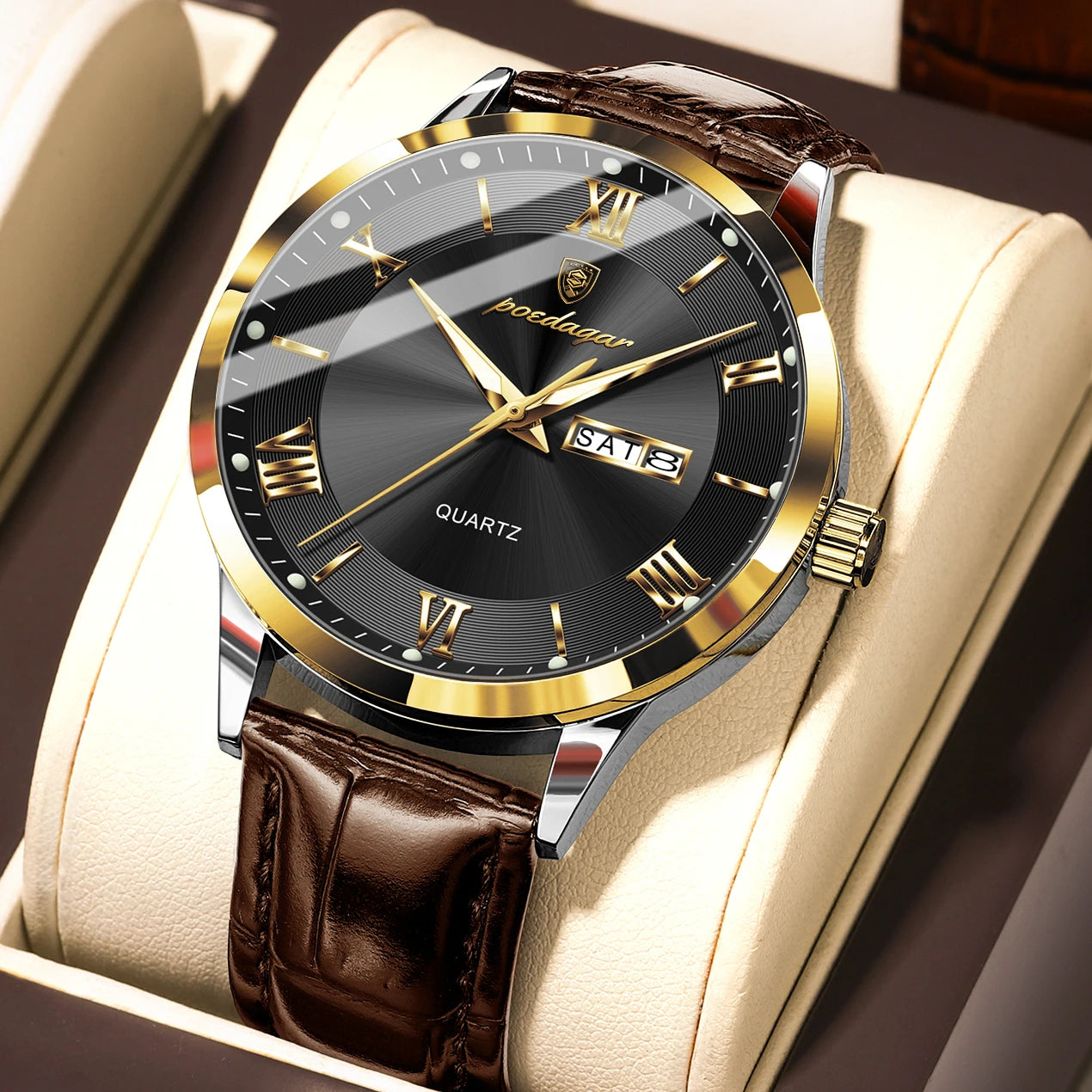 POEDAGAR Luxury Watch For Man Military Sport Leather Men Quartz Watch Waterproof Luminous Date Week Men's Watches Male Reloj+Box