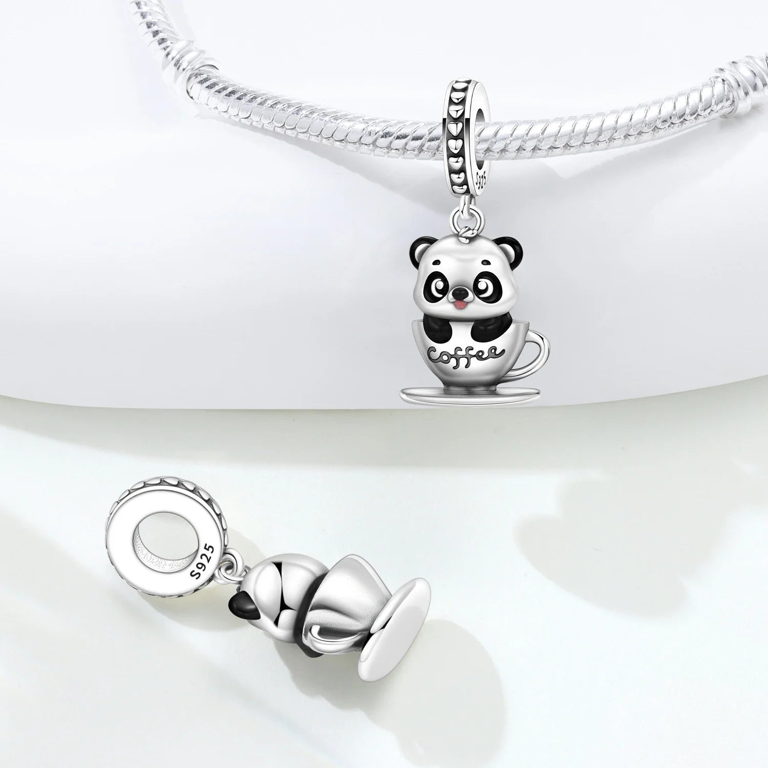 PANPOKI 925 Sterling Silver Panda Coffee Animal Beads Original Pendants Bracelet Charm Jewelry Party DIY Trendy Gifts