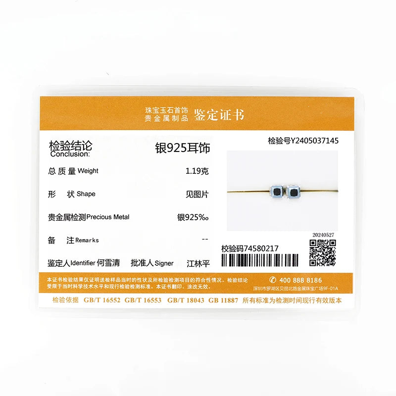 OXTAO Real 925 Sterling Silver Natural Black Agate Square Earrings 5.5mm Fashion Casual Simple Ear Stud for Party Gemstone Gift