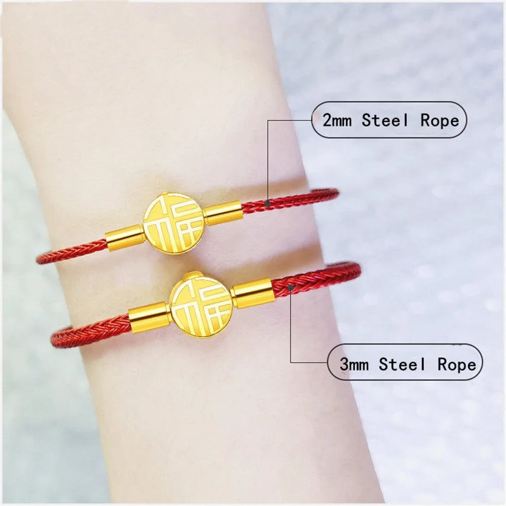 MKENDN Classic Men Women Stainless Steel Bracelet Lucky Red Steel Wire Rope Male High Quality Gold Plated Button Jewelry Gifts