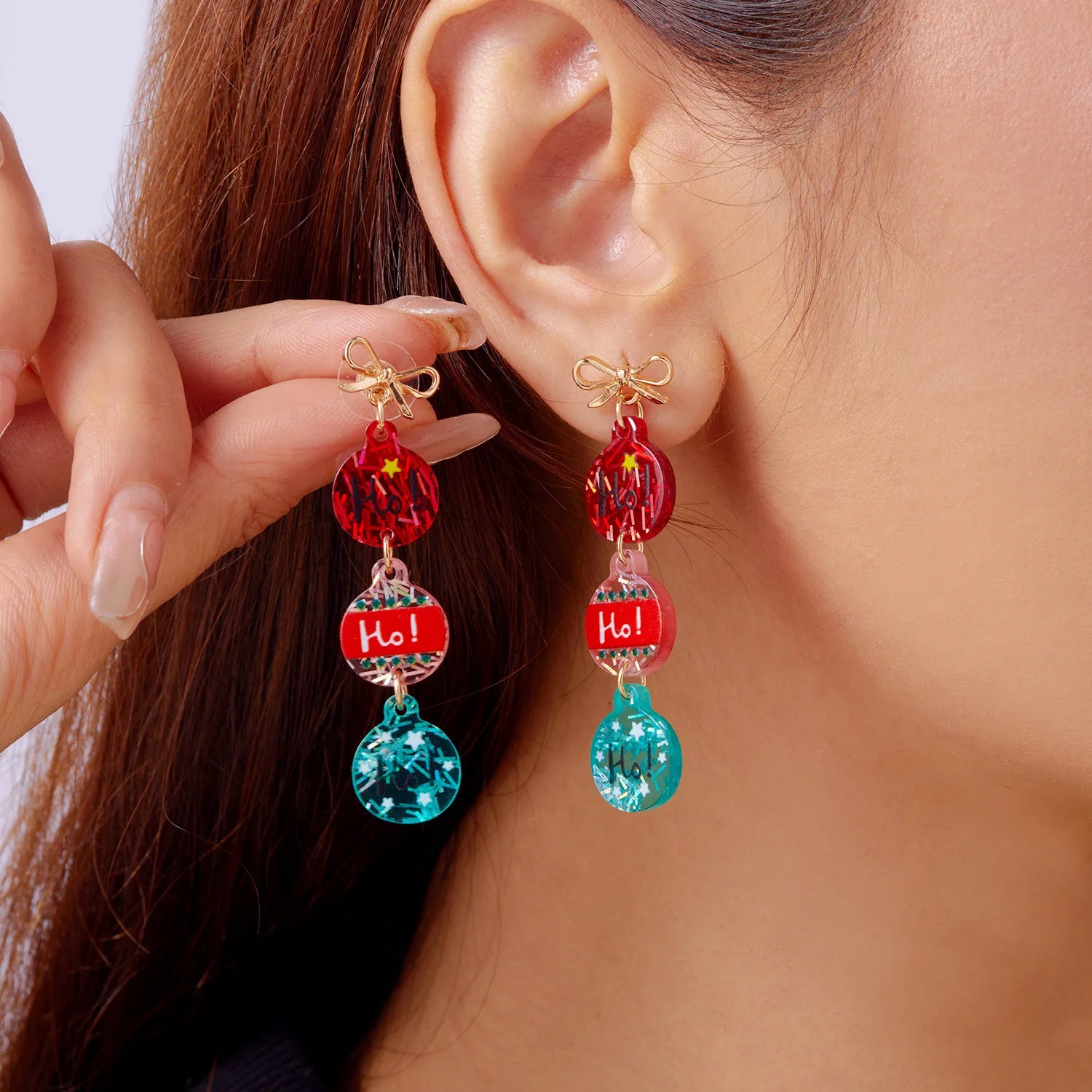 Fashion Cute Santa Claus Pendant Earrings for Women Acrylic Print Christmas Tree Kitten Snowman Drop Earring New Year Jewelry