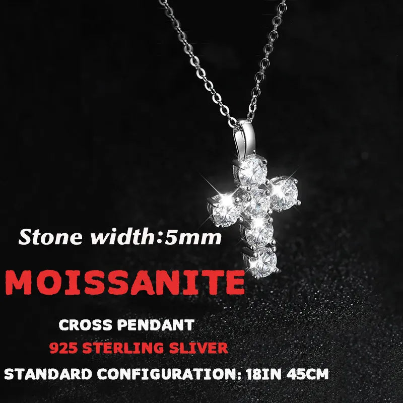 TUHE Full Moissanite Cross Pendant Necklace Original 925 Sterling Sliver Chain Plated 18k White Gold Fine Necklace For Women