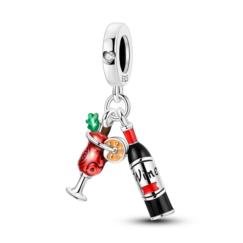 Hot Sale 925 Silver Snowman Penguin Red Wine Winter Series Charms Beads Fit 3mm 925 Original Bracelets Fine DIY Jewelry Gift