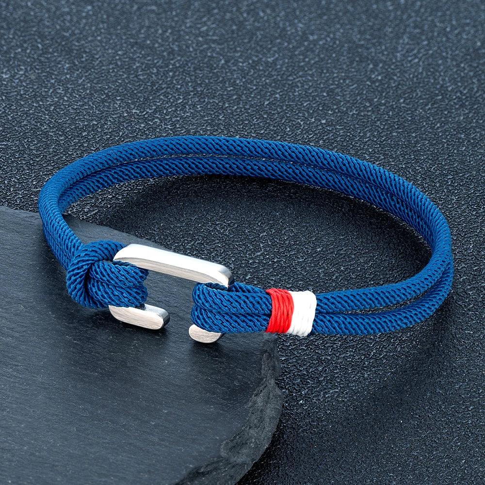 MKENDN Simple Style Braided Nylon Rope Bracelet Stainless Steel Mini C Clasp Survival Bracelet for Men Women Couple Boho Gifts