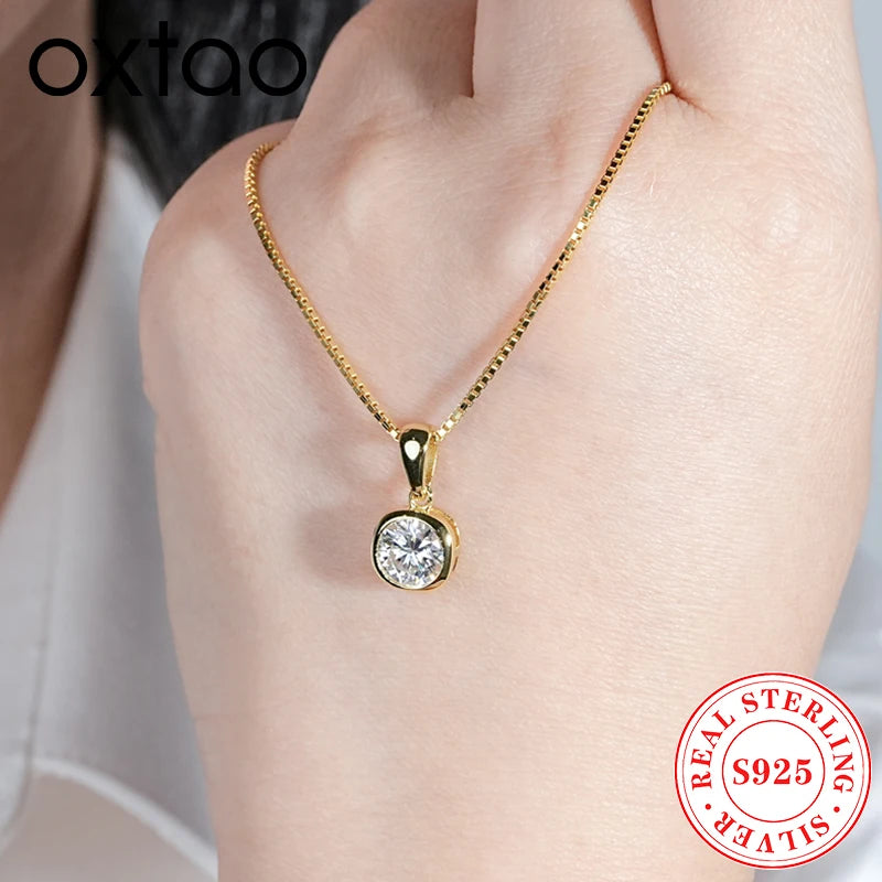 OXTAO 1CT Moissanite Pendant Necklace Glittering Lab Diamond for Women Necklace Birthday Party Jewelry Gift Real 925 Silver