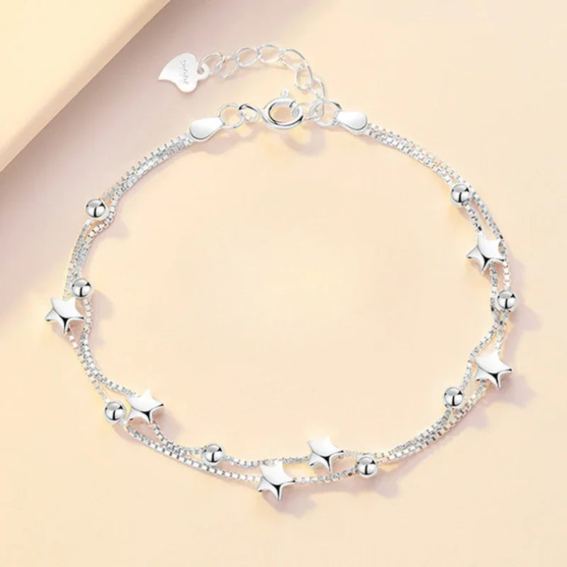 925 Sterling Silver Heart Shaped Necklace Bracelet Set for Women Vintage Korean Crystal Bracelets High Quality Set Party Jewelry - Madeinsea©