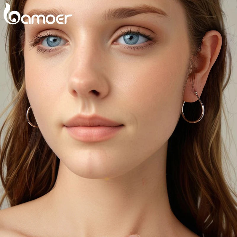 BAMOER Große ovale Creolen aus 925er Sterlingsilber, klobige, hypoallergene Ohrringe, ideal für Damen, Punk- und klassischer Schmuck, perfektes Geschenk