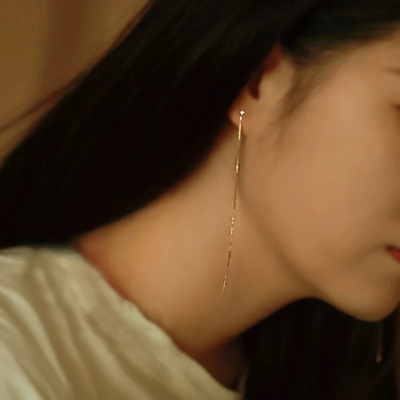 925 Sterling Silber Mode Einzelner Zirkon Lange Quaste Ohr Draht Ohrring für Frauen Schöne Hochzeit Partei Schmuck Zubehör