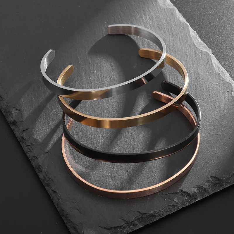 Stainless Steel Polished Design C Shape 6Mm Open Bracelet for Men Women Fashion Punk Mirror Bracelet Couple Jewelry