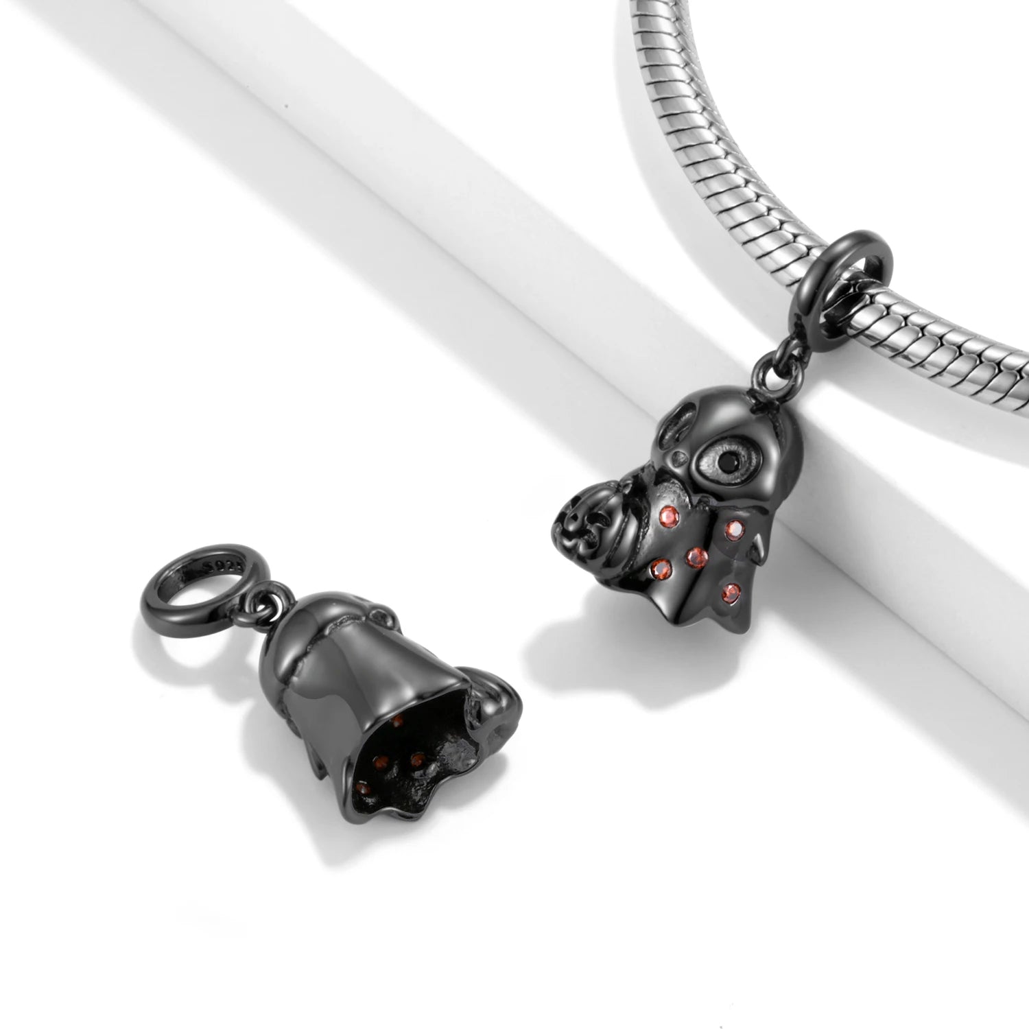 925 Sterling Silver Black Heart Left Right Face Butterfly Octopus Skull Halloween Beads for Charms Bracelet Pendant Diy Bracelet