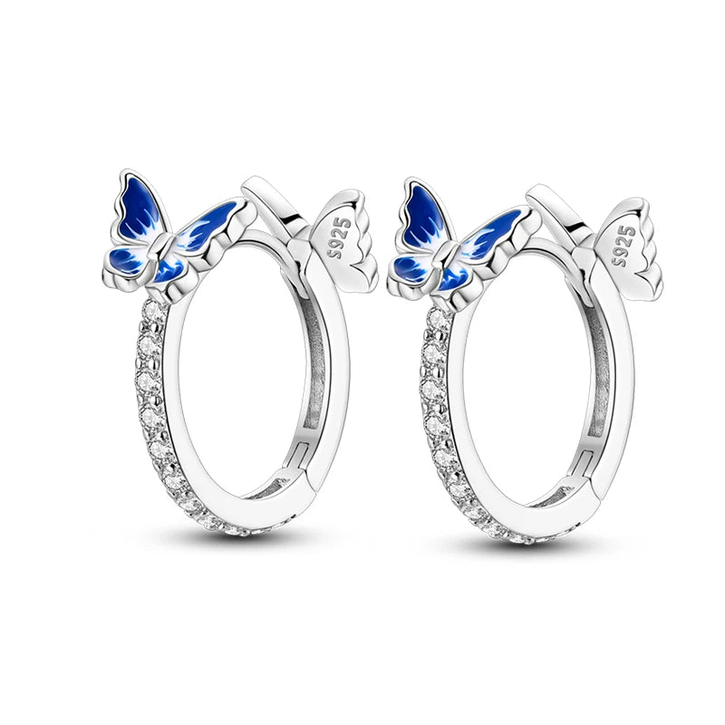 Springtime Earrings For Women 925 Silver Plated Double Hoop Butterfly Bees Ladybird Insect Earrings Party Jewelry Birthday Gifts