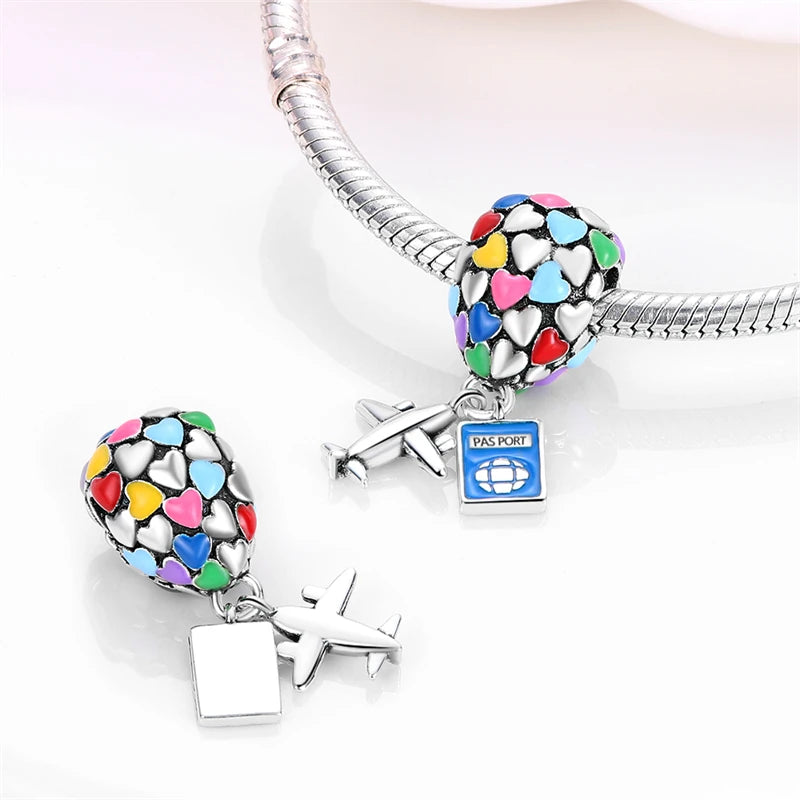 Romantic 925 Silver Couple Colourful Heart Shaped Hot Balloon Charms Beads Fit 3mm 925 Original Bracelets DIY Jewelry Gifts