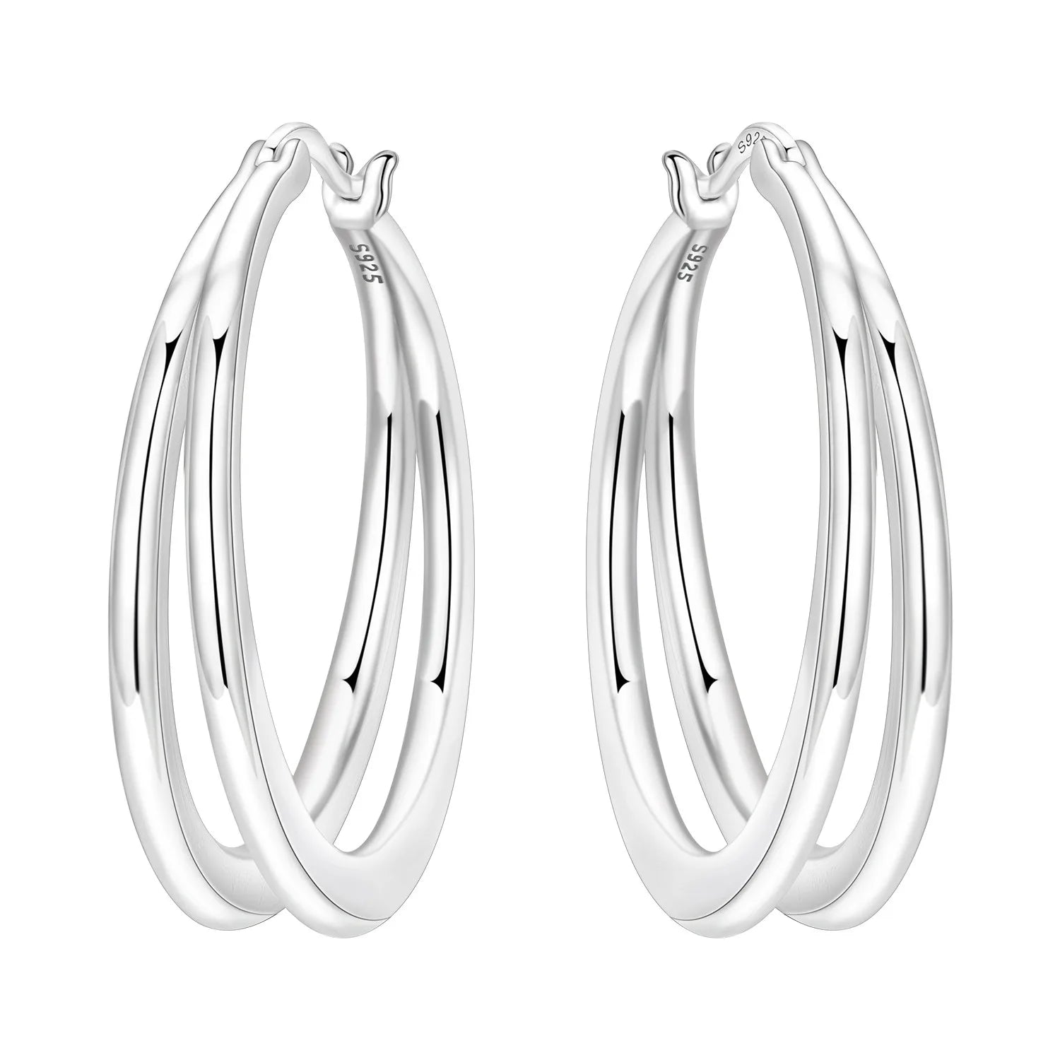 PANPOKI 925 Sterling Silver Minimally Designed Double Loop Earrings Silver Hoop Earrings For Women Jewelry Original Party Gifts