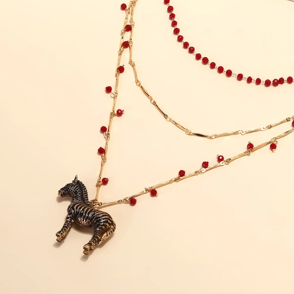ZAA Retro Alloy Luxury Multi Layer Handmade Zebra Pendant Necklace