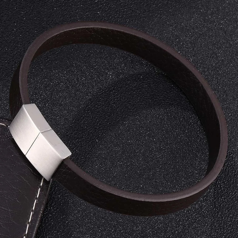 MKENDN 10mm Wide Black Genuine Leather Cuff Bracelet For Hand Wrist Wristband Men Woman Punk Bangle Couple Jewelry Gift