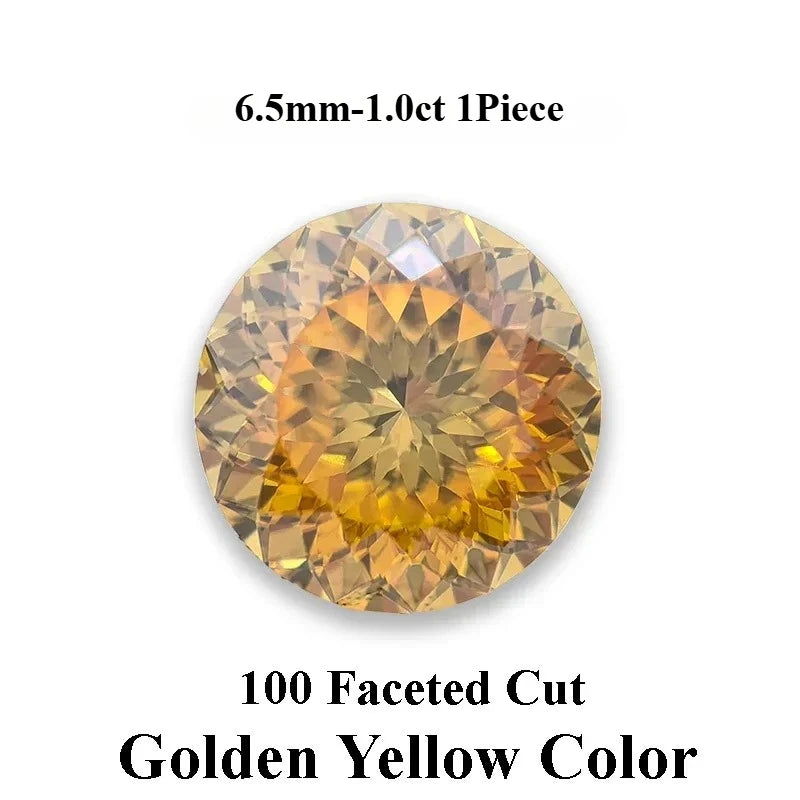 Moissanite Stone Round Shape Golden Yellow Color 100 Faceted Cut Lab Grown Gemstone for Charms Women Jewel with Certificate