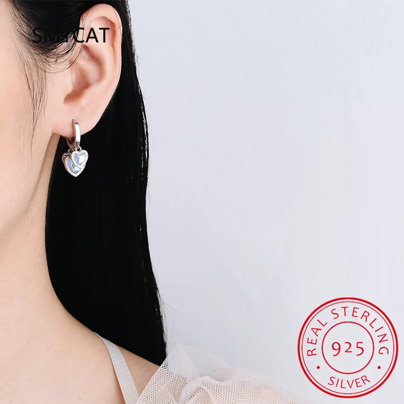 925 Sterling Silver Luxury Zircon Ear Buckle Heart Moonstone Tassels Hoop Earring for Women Engagement Fine Jewelry Aros Huggies