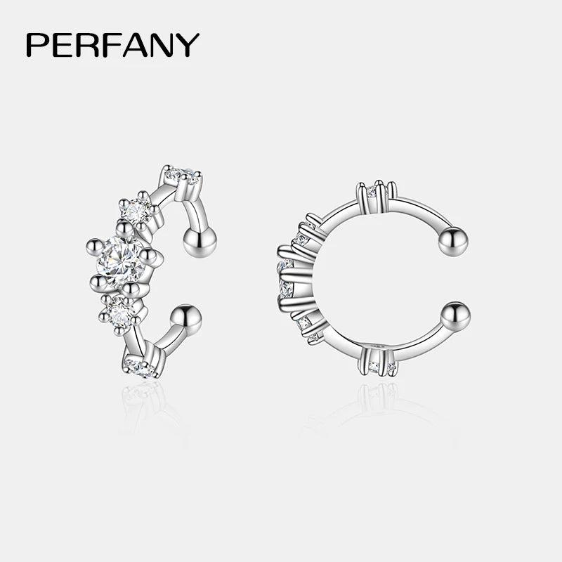 PERFANY 0.64CT All Moissanite Clip Earrings Women's 100% Pure Silver Minimalist Design Laboratory Diamond Hip Hop Party Jewelry