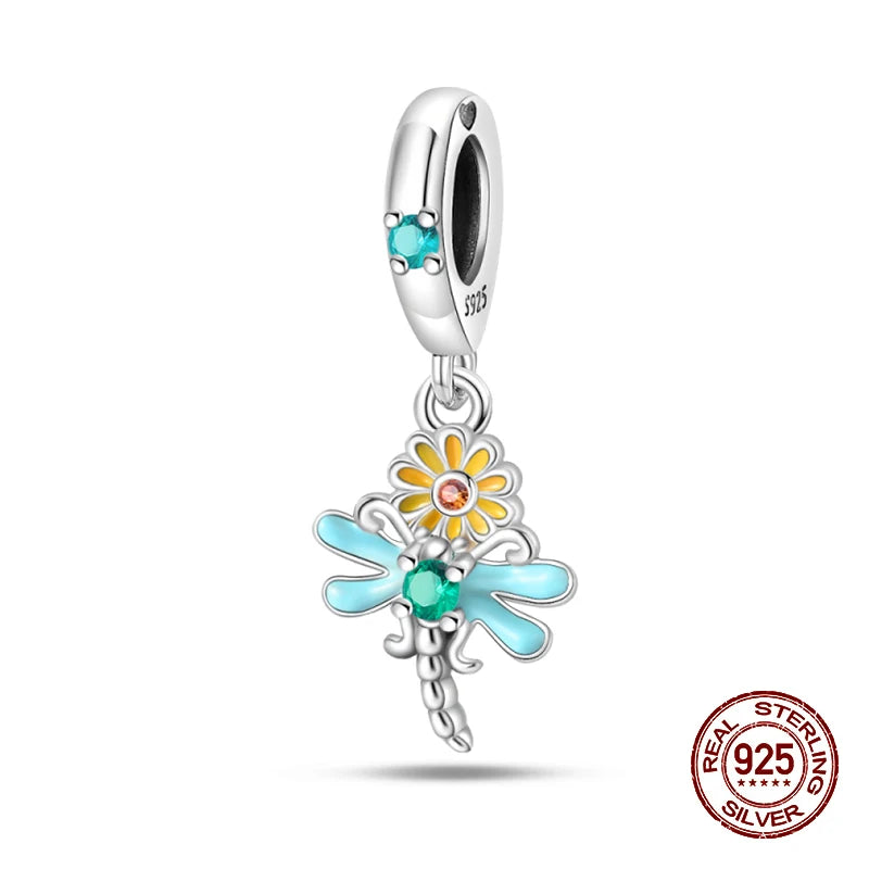 100% 925 Sterling Silver Dragonfly Butterfly Luminous Insect Charms Beads Fit 3mm 925 Original Bracelets DIY Party Jewelry
