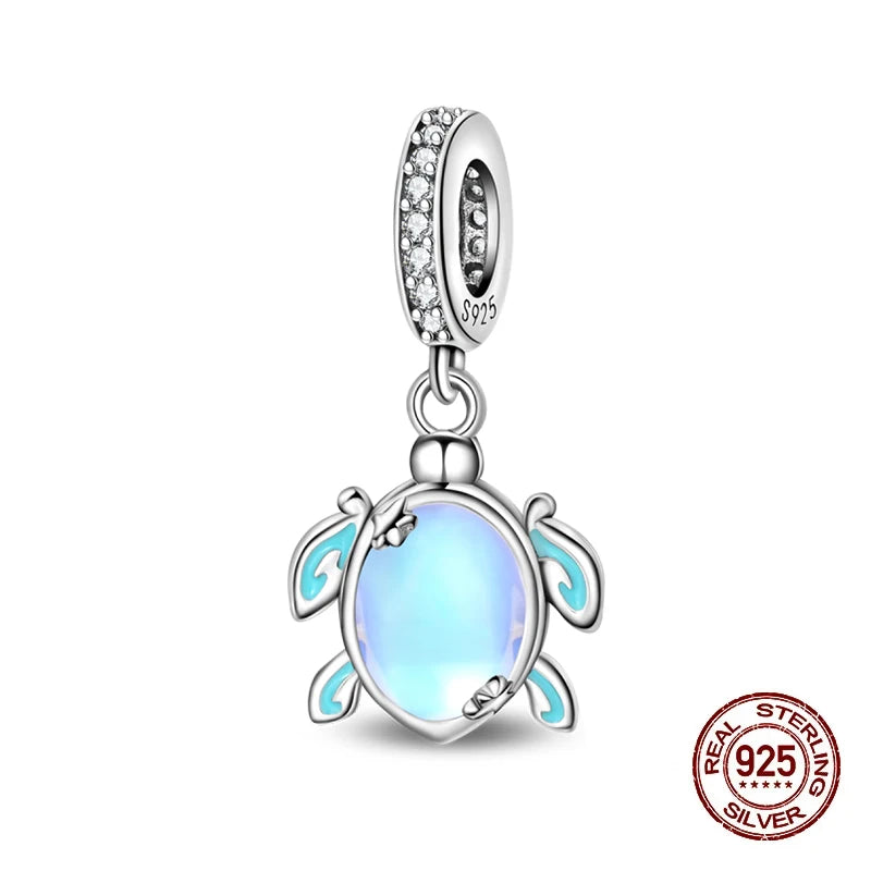 Summer 925 Sterling Silver Luminous Ocean Pendants Crab Whale Shark Charms Beads Fit 925 Original Bracelet Fine DIY Jewelry Gift