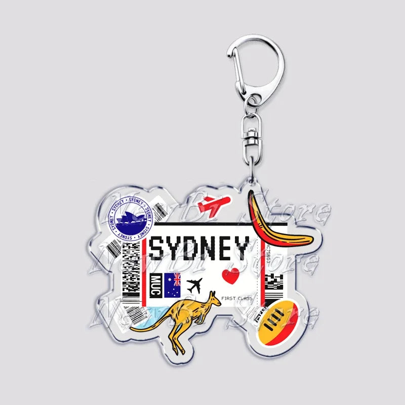 Hot Boarding Pass Keychains for Accessories Bag  NEW YORK TOKYO SEOUL PARIS LONDON Travel Souvenir Tickets Keyring Friends Gifts