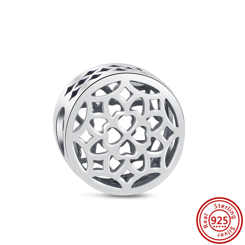 Authentic 100% 925 Sterling Silver Fit Original Pantaro Charms Bracelet Heart Round Style Simple Beads Women DIY Jewelry Making