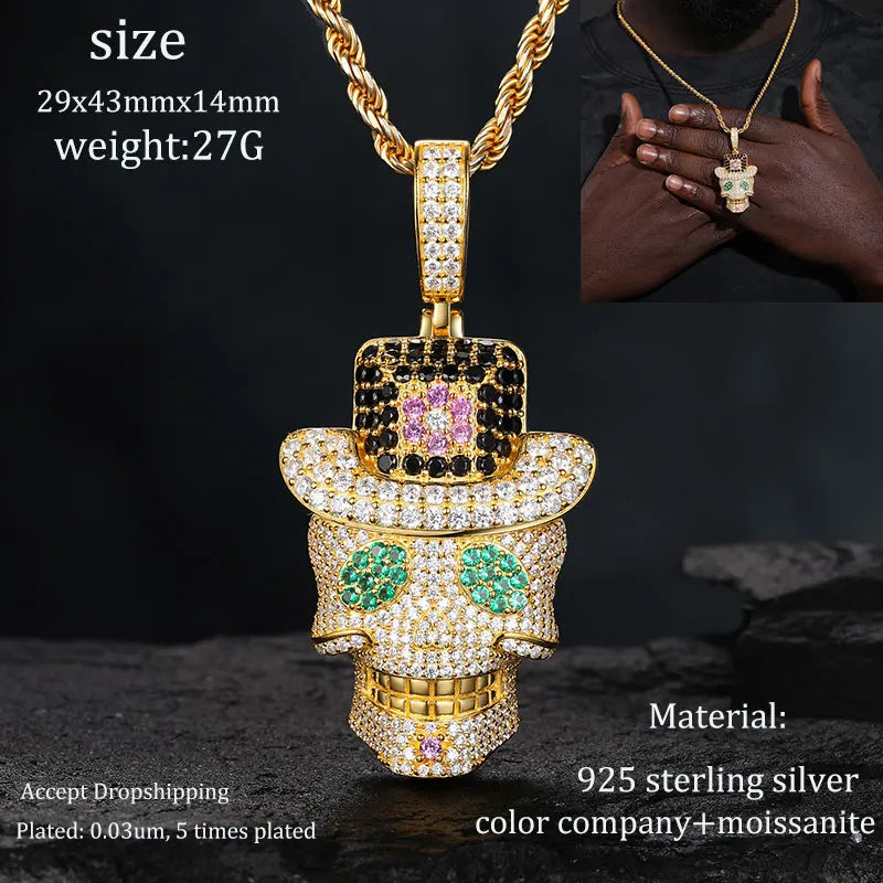 TUHE Unisex S925 Sternanhänger-Halskette mit Moissanit-Eis in Gold- und Silberfarbe – Schmuck für Herren im Hip-Hop-Stil