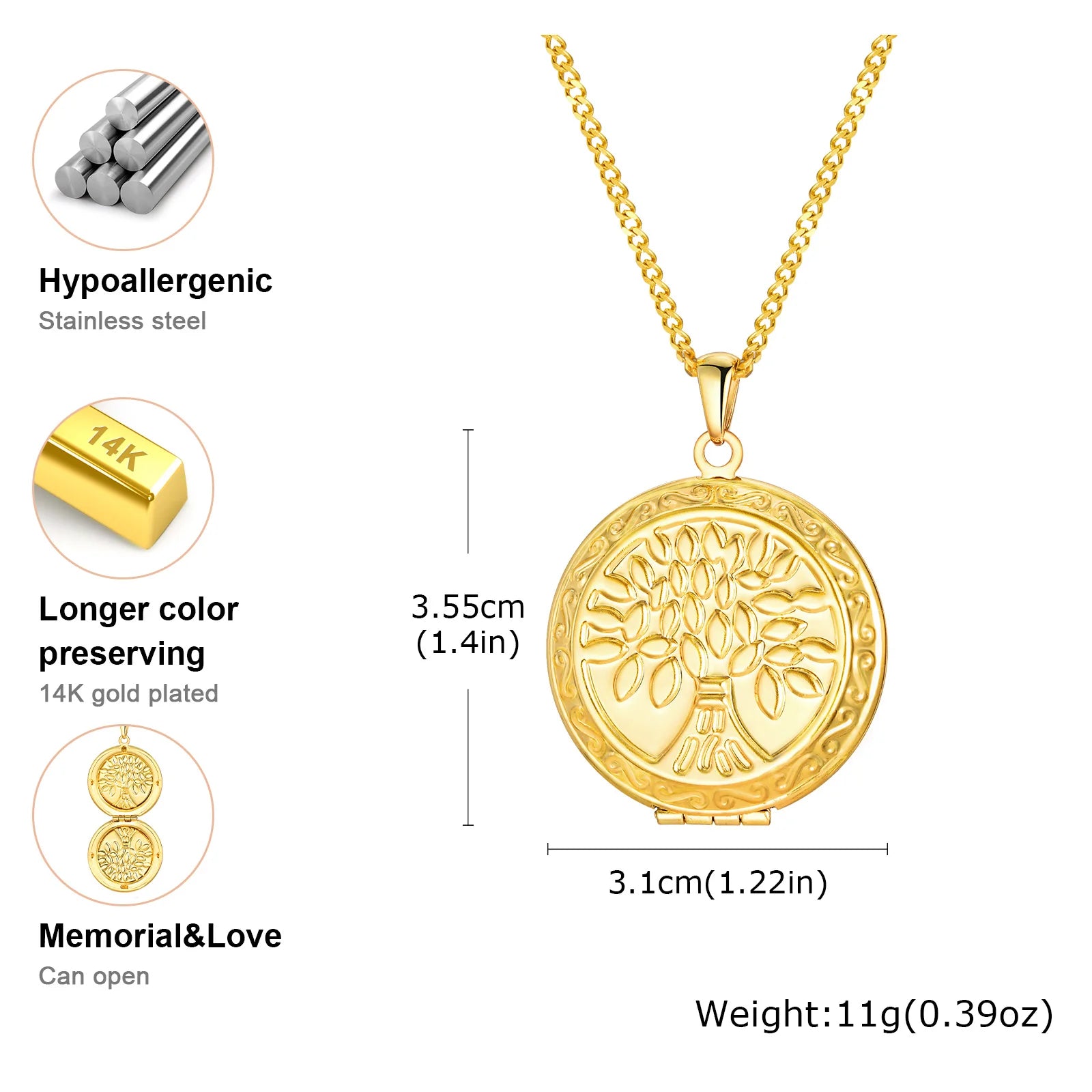 Vnox Light Heart Locket Pendants for Women Men Openable Photo Frame Glossy Stainless Steel Necklaces Family Love Collar