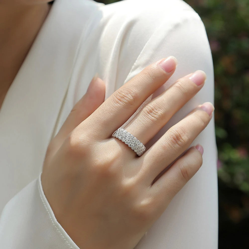 Serenity 1.8ct D Color 3 Row Moissanite Rings For Women Anniversary Gift S925 Silver Sparkling Couples Rings Plated Fine Jewelry