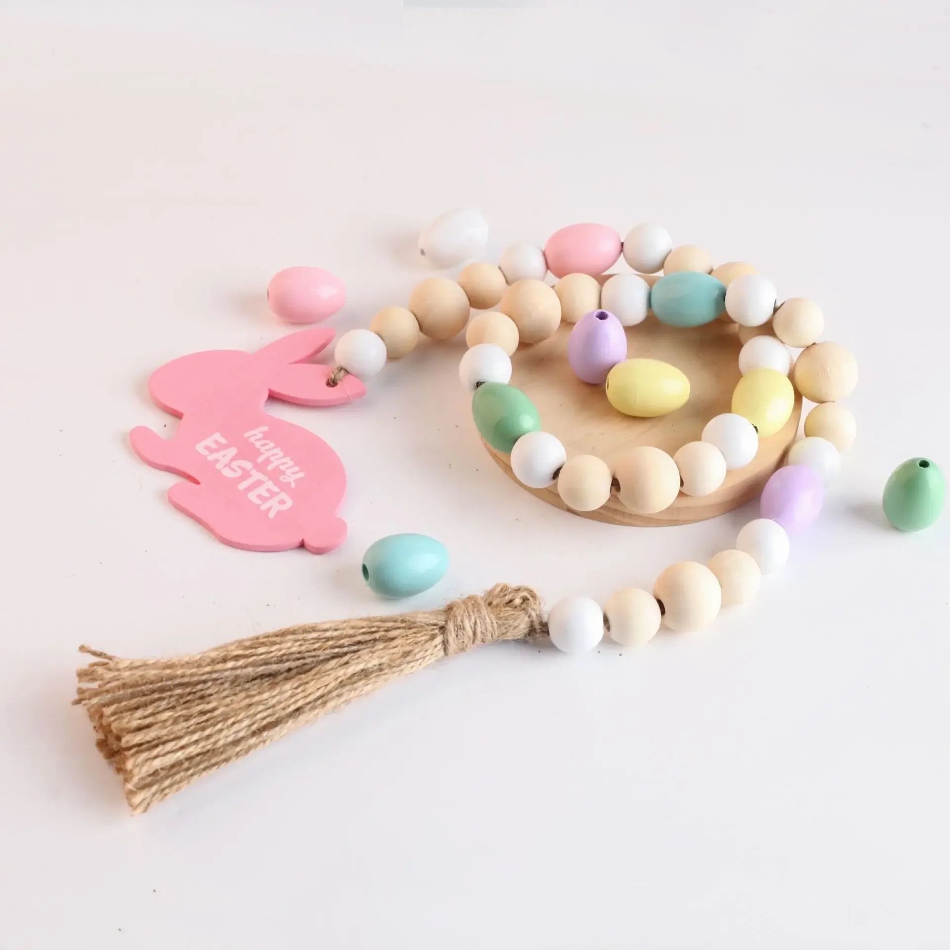 10Pcs/Pack Easter Day Painted Eggs Wooden Beads DIY Kids Toys Bracelet Accessories