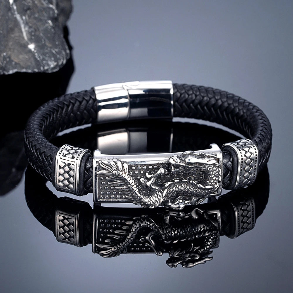 MKENDN Traditional Tibetan Buddhism Dragon Bracelet Woven Leather Bangle for Men Women Lucky Amulet Bracelet Jewelry Gift
