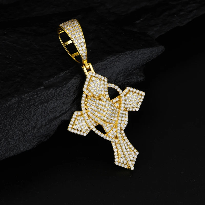 TUHE Full Moissanite Cross Pendant Necklace Original 925 Sterling Sliver Chain Plated 18k White Gold Fine Necklace For Women