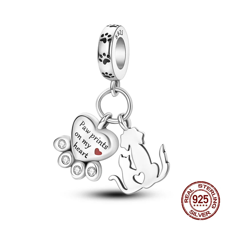 100% 925 Sterling Silver Cute Cat's Paw Dog Animal Pets Charms Beads Fit 3mm 925 Original Bracelet Fine DIY Birthday Jewelry