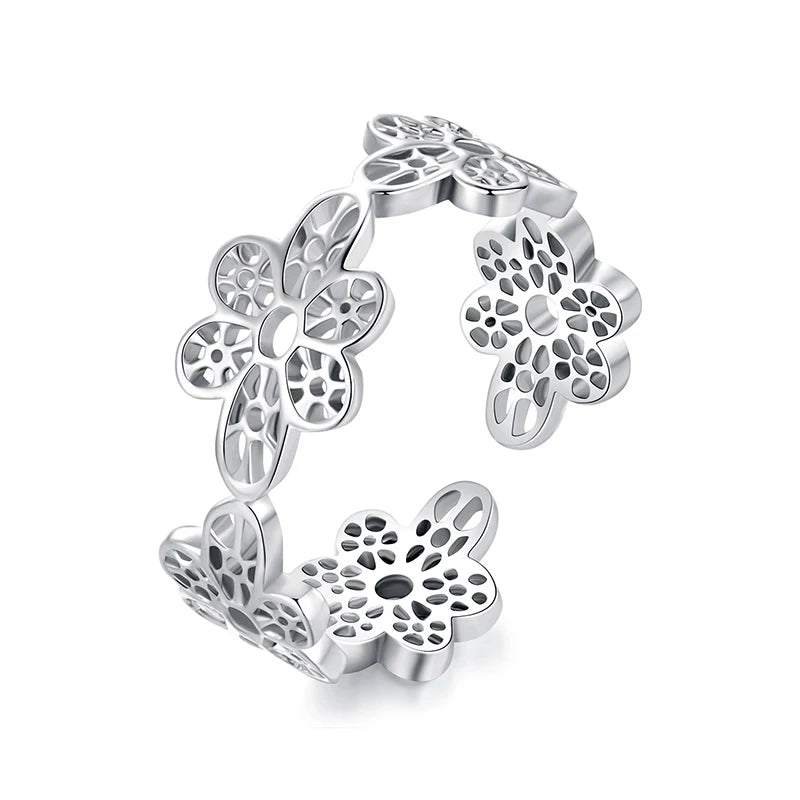 BAMOER 925 Sterling Silber Spitzenblumenring, verstellbar, zierlich, offener Daumenring für Damen, SBSR660-E