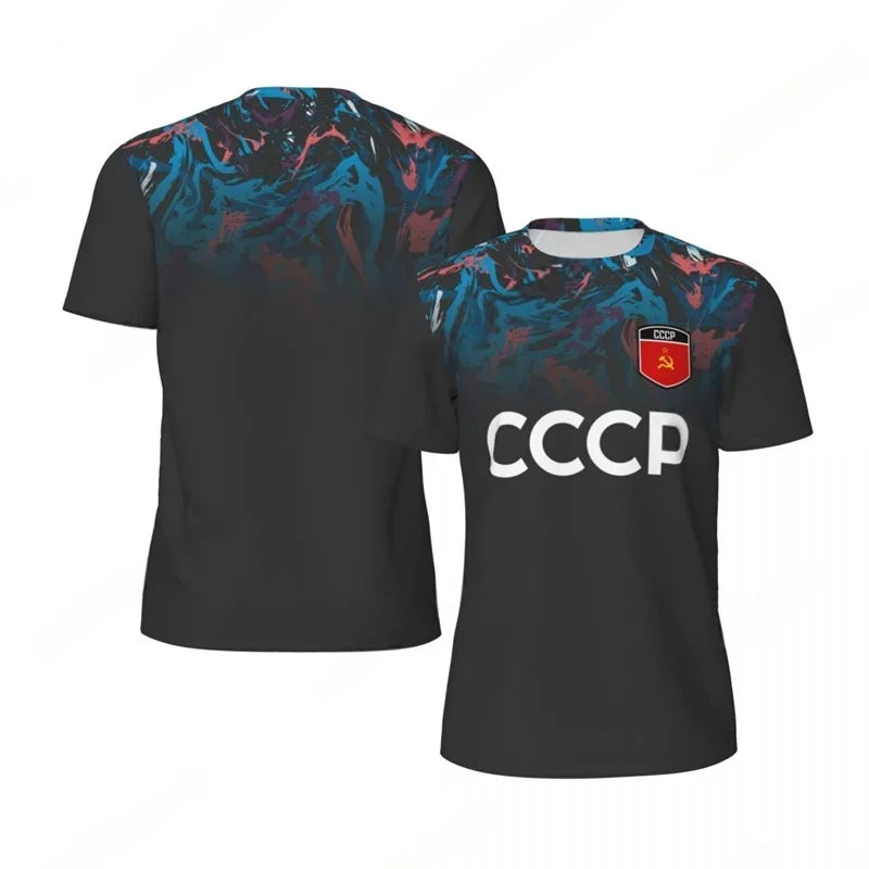 CCCP Pattern Football T-shirt Men Summer Oversized Soccer Running Short Sleeves Tops Fashion Sports Football Jersey Tee Shirts