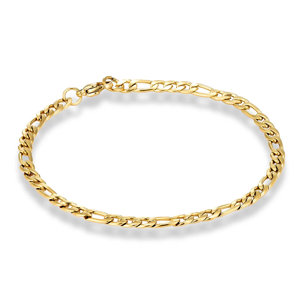 MKENDN Basic Punk Figaro Kettenarmband für Damen und Herren, 4/6/8 mm Edelstahl, silber-goldfarben, Geschenkidee