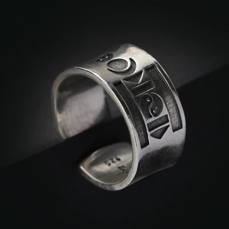 Personalized Ring 925 Silver Men Jewelry Adjustable Simple Ethnic Style  Men Index Finger Ring Trendy Letter Hand Ornament
