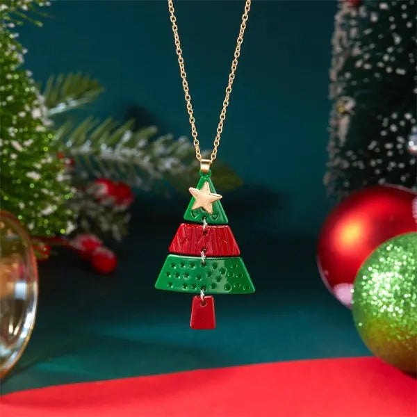 Full Rhinestone Christmas Tree Snowflake Pendant Necklace For Women Exquisite Zircon Star Girl Sweater Collarbone Chain Jewelry