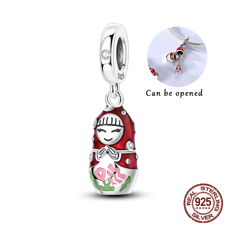 Fit Original 925 Sterling Silver Charms Beads Luminous Easter Egg Pink Baskets Charms for Women Fine DIY Birthday Jewelry Gifts