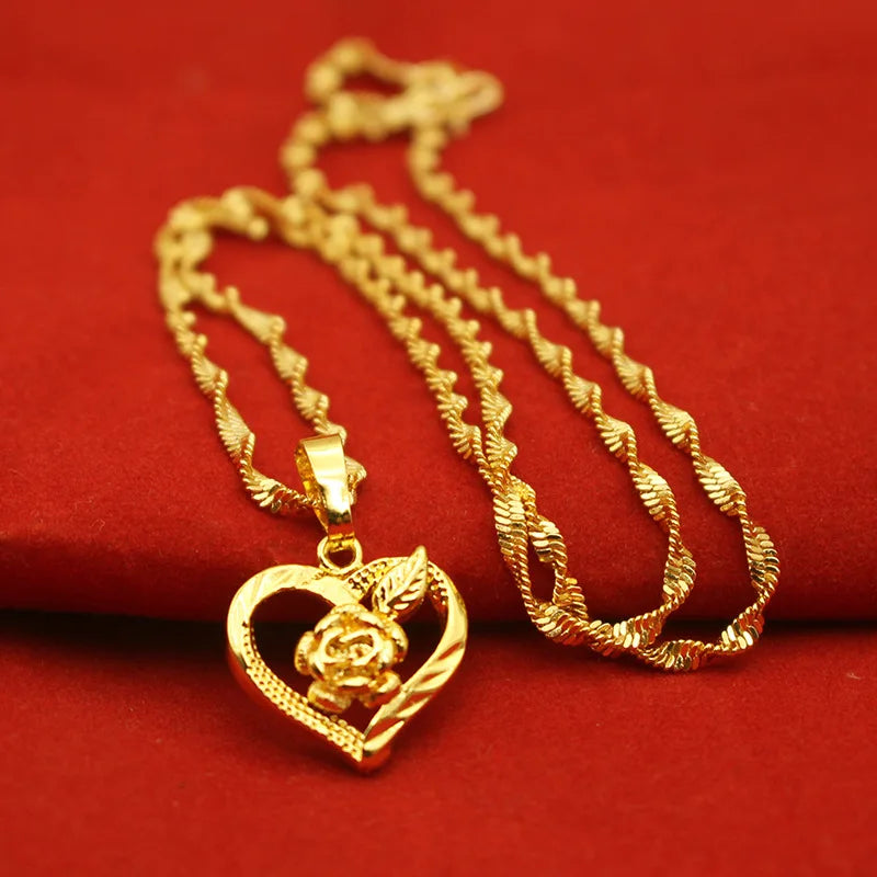 Color 18k Gold Necklace Short Chain Lovely Collarbone for Women Party Fine Jewelry Gift Real 24k 999 Yellow Gold Plated Pendant