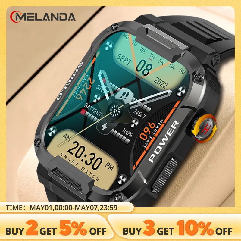 MELANDA 1.85 Outdoor Military Smart Watch Men Bluetooth Call Smartwatch For Android IOS IP68 Waterproof Sports Fitness Watches - Madeinsea©