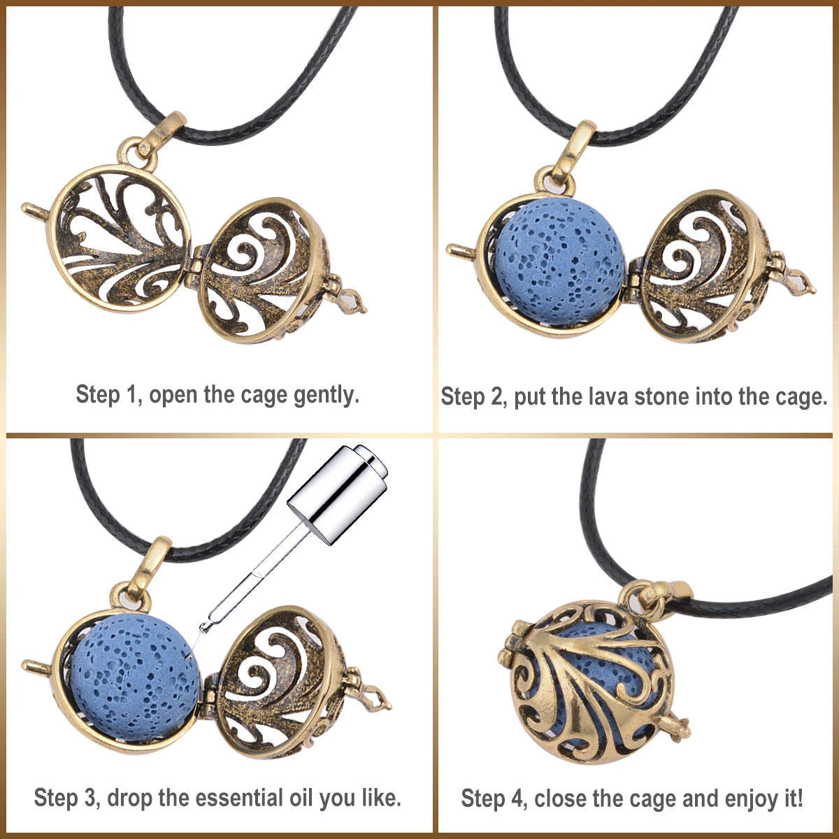 Collier Eudora en pierre de lave volcanique 16 mm avec pendentif en forme de cœur et diffuseur de parfum et d'arômes, bijoux d'aromathérapie, cadeau pour femme