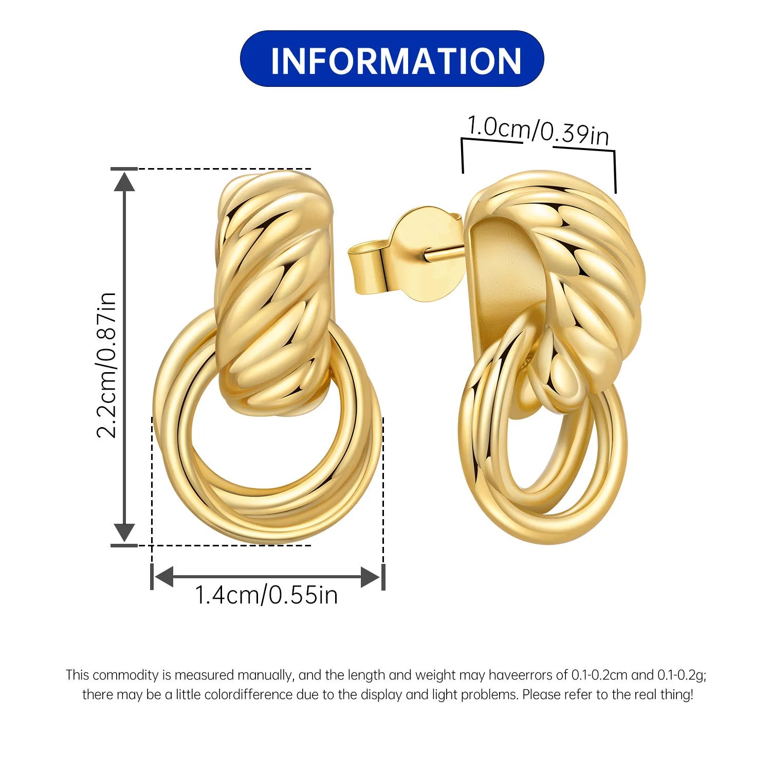 PANPOKI  925 Sterling Silver Gold Versatile Double Ring Earrings Stud Earrings For Lady S925 Jewelry Party Anniversary Gifts