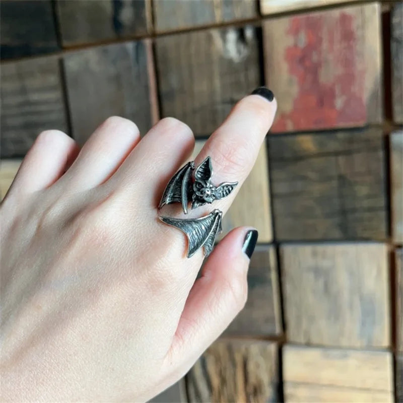 Personality Vintage Bat Ring For Women Index Finger Accessories Fashion Lady 925 Silver Ring Jewelry Female Adjustable Gift