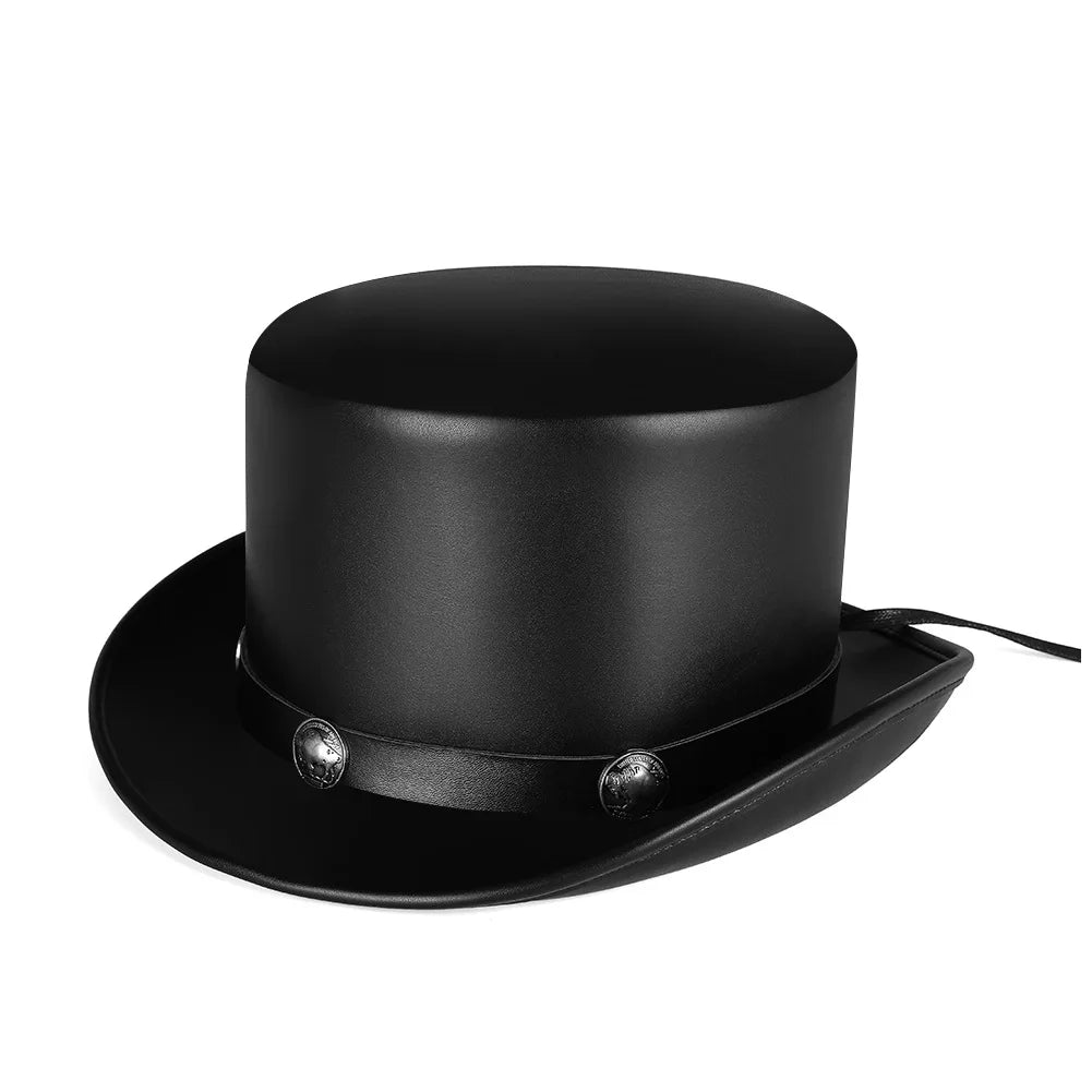 Vintage steampunk men's hat with top hat steampunk leather bowler hat halloween top hat gothic rave nightclub
