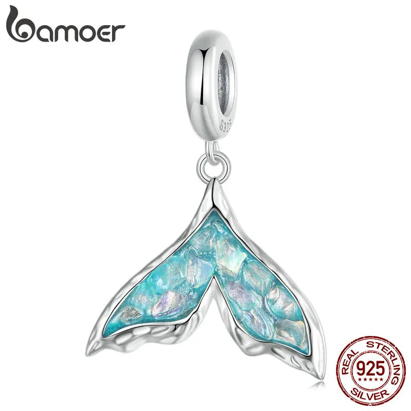 BAMOER Solid 925 Sterling Silver Mermaid Tail Pendant fit Original Bracelet DIY Bamoer Charm for Jewelry Making SCC2911