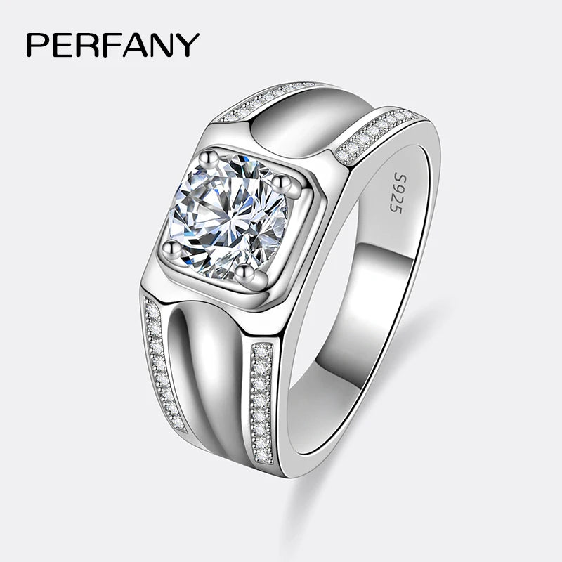 PERFANY 1CT Moissanite Ring for Men S925 Pure Silver Inlaid Laboratory Diamond Engagement Ring Wedding Luxury Jewelry - Madeinsea©