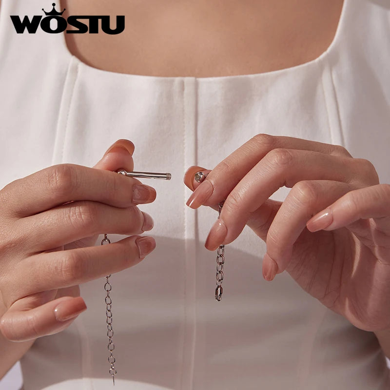 WOSTU 925 Sterling Silver Bold Curb Chain Bracelet with Star Charm, Heavy Duty Link Jewelry for Men Women Adjustable Unisex Gift
