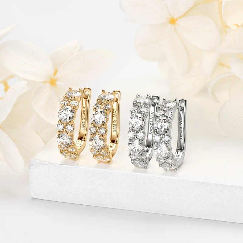 OXTAO D Color Moissanite Hoop Stud Earrings For Women 925 Sterling Silver Piercing Earring Fine Jewelry Gift GRA Certified